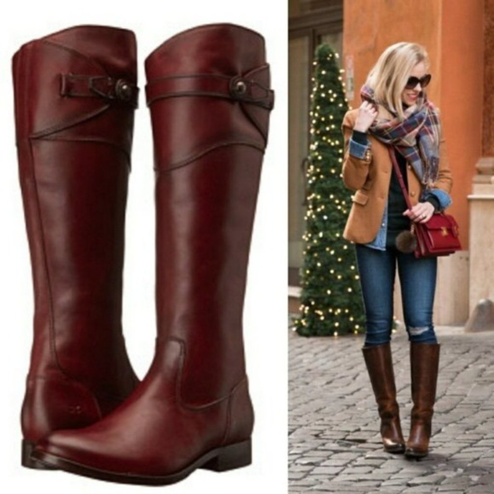 Frye Molly Button Brown Leather Tall Knee High Equestrian Zip Up Vintage Boots - Picture 7 of 16